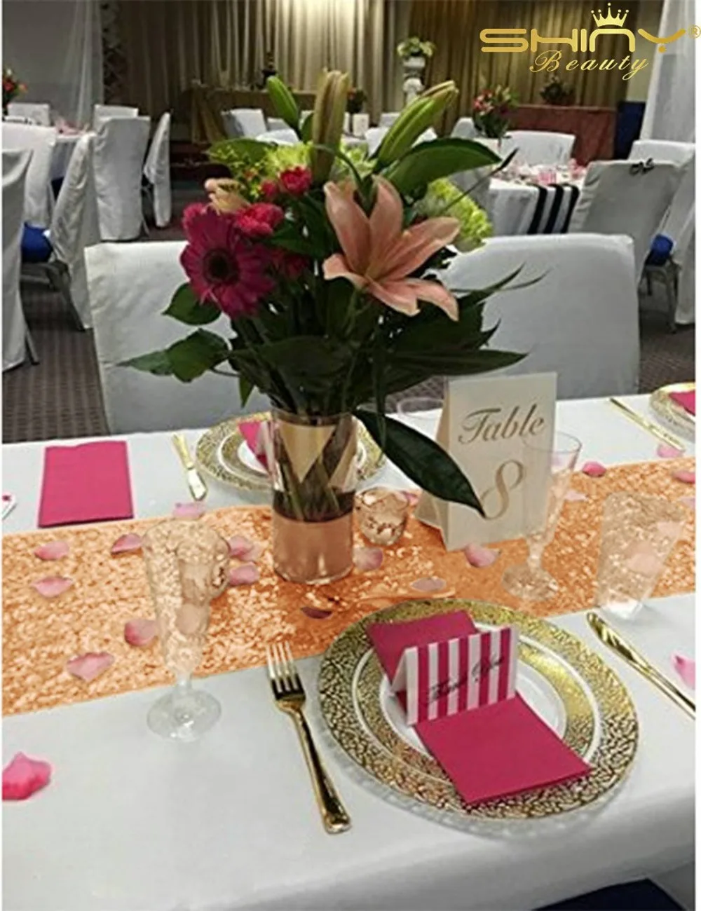 ShinyBeauty 12*72 дюйма (30*180 см) розовое золото/Шампань/розовый/фуксия/Черный блесток