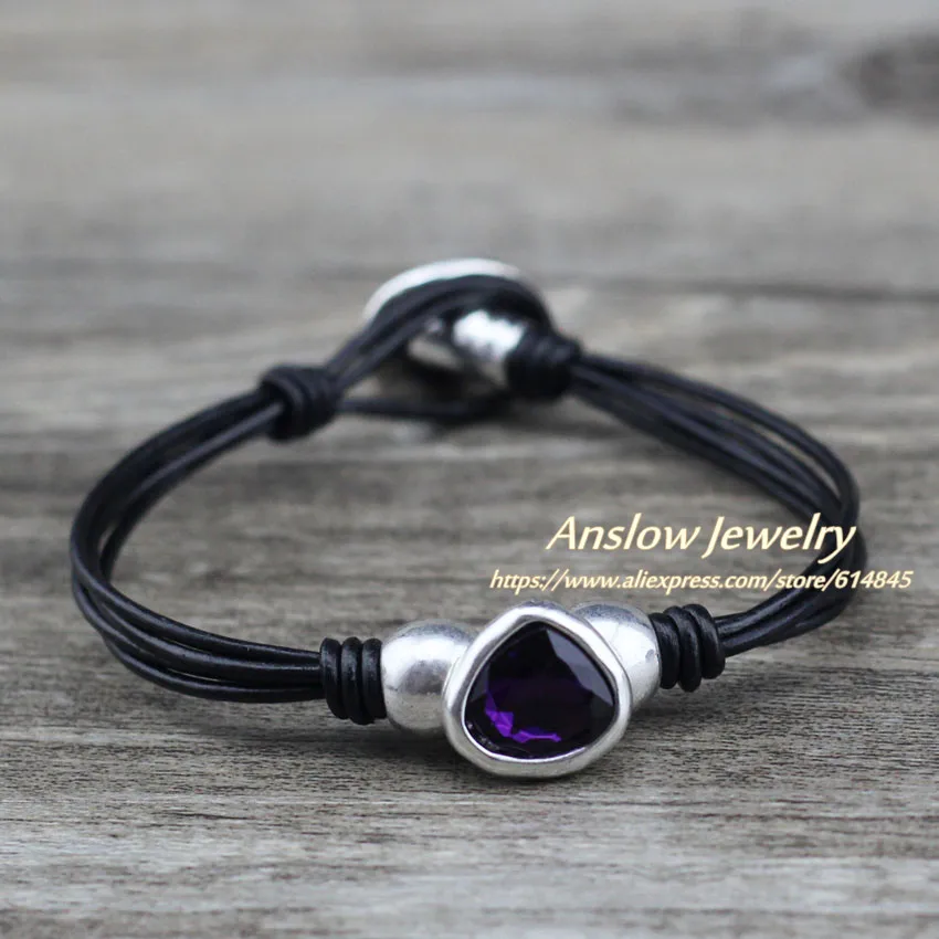 Женский кожаный браслет с кристаллами Anslow рождественский подарок 2019|Плетеные