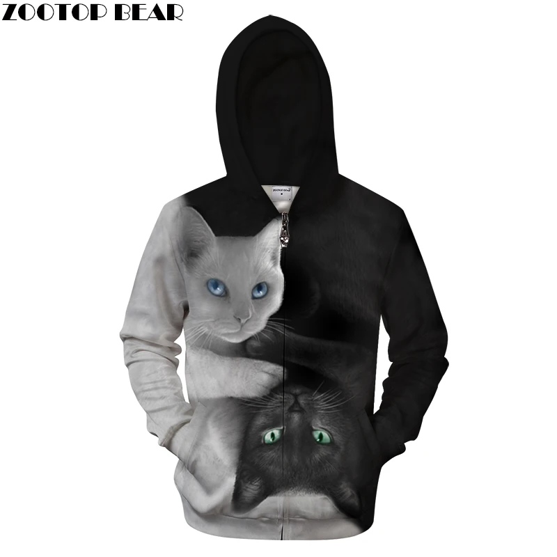 Yin &amp Yang Cat 3D толстовки на молнии мужское худи повседневный Свитшот спортивные