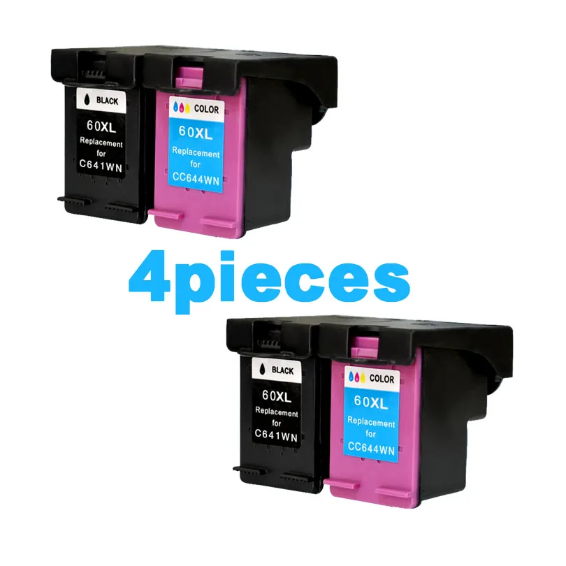 4 шт. для HP 60 совместимых фотографий 60XL Deskjet D2545 F4480 ENVY120 C4650 C4680 чернильные картриджи