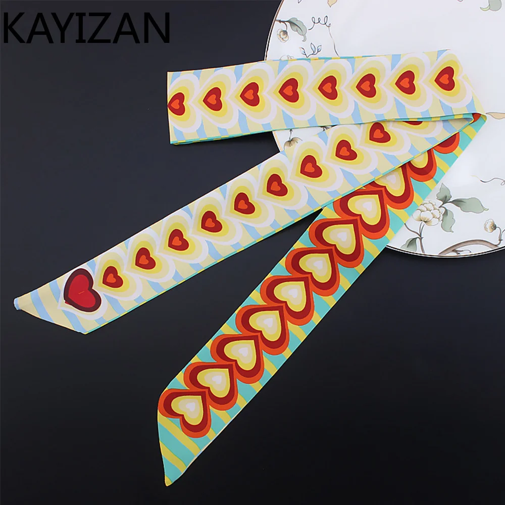 KAYIZAN маленький шелковый шарф шеи длинные тонкие шарфы повязка Hairband Сердце печати