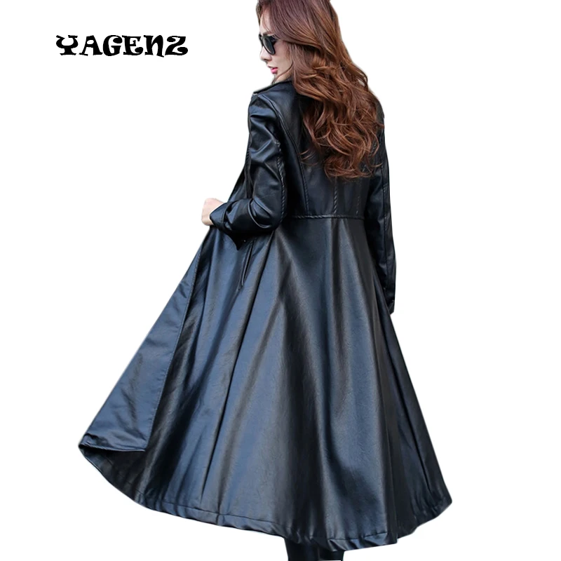 Весна Осень 2020 длинное кожаное пальто модная женская куртка большого размера из