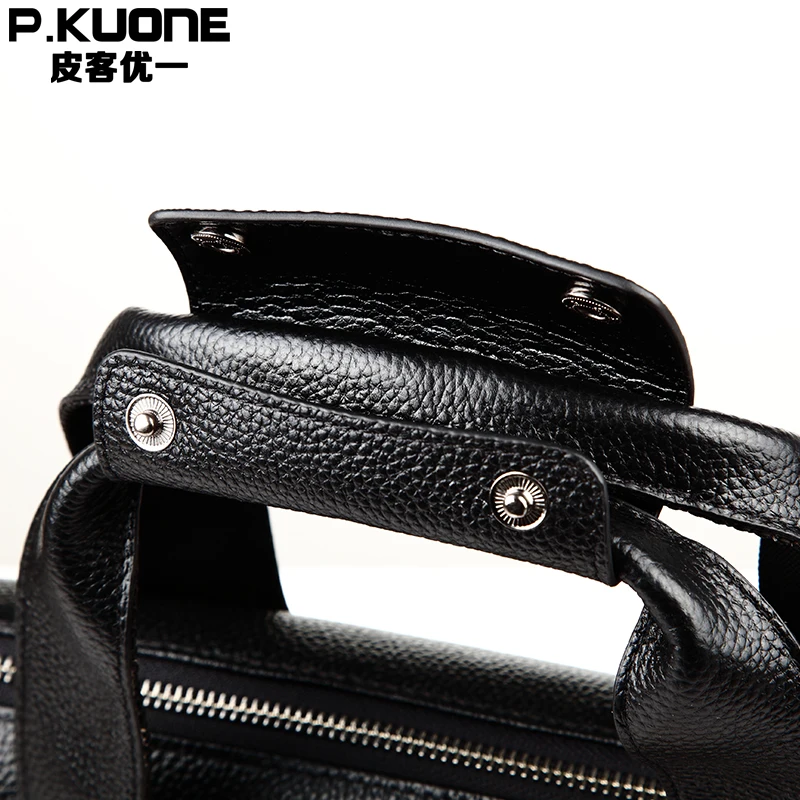 P.KUONE Мужские Простые Сумки из натуральной воловьей кожи деловой портфель через