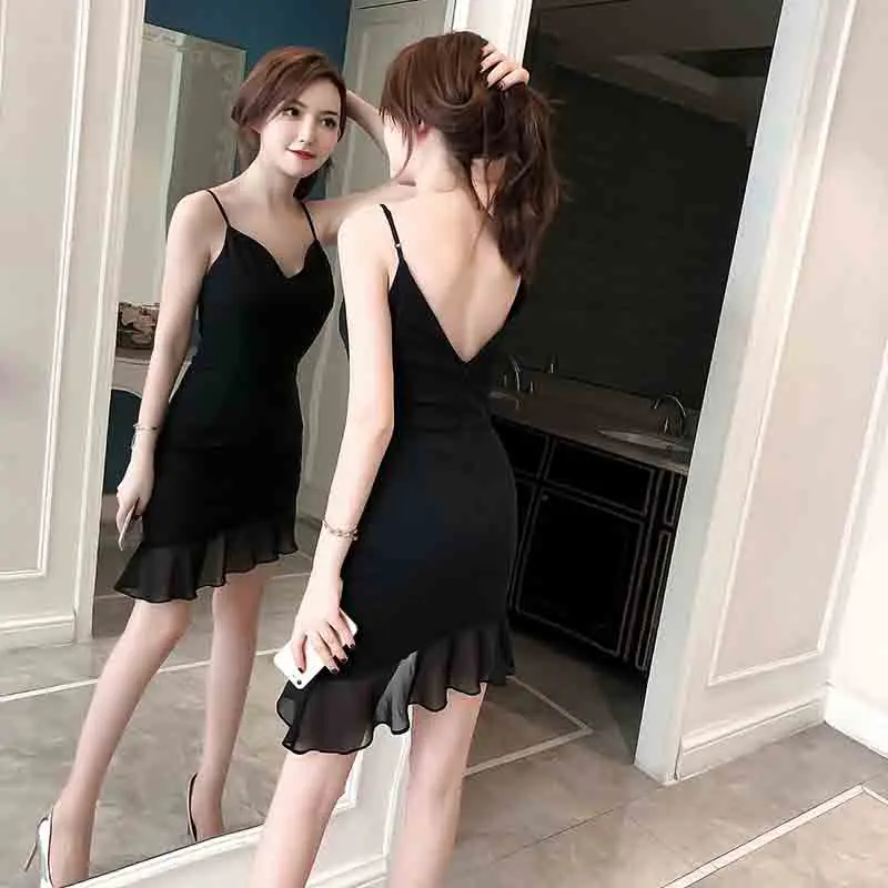 Новинка лета 2019 женское Новое Клубное платье на бретельках с V-образным вырезом