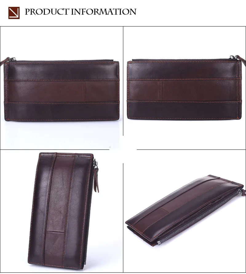 Quality Cowhide Men Clutch Wallets Genuine Leather Long Purses Business Large Capacity Wallet Zipper Pocket For Male