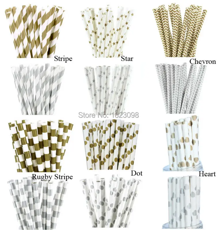Металлические золотые/серебряные бумажные соломинки 25 шт./лот для дня рождения