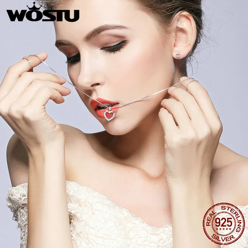 WOSTU,, настоящее 925 пробы, серебряные серьги-гвоздики Be My Valentine в форме сердца для женщин, подлинные оригинальные ювелирные изделия XCHS448
