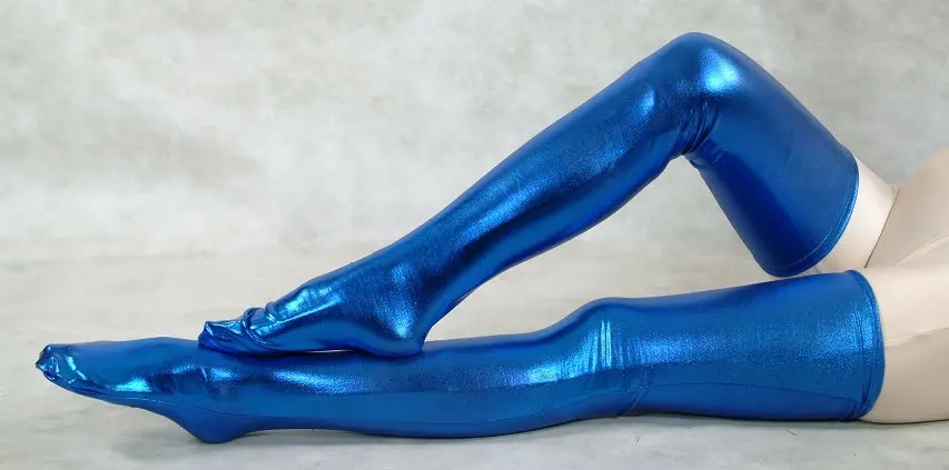 Темно-синие блестящие металлические сексуальные носки до бедра ФЕТИШ УНИСЕКС