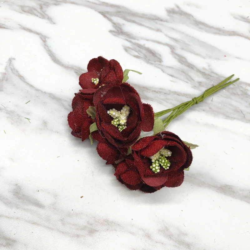 Wine red Yooromer 6 шт Мини шелковые тычинки маленький пакетик чая Букет DIY wreath collage Свадебная подарочная коробка для платья ручной симулированные искусственные цветы - Цвет: Wine red