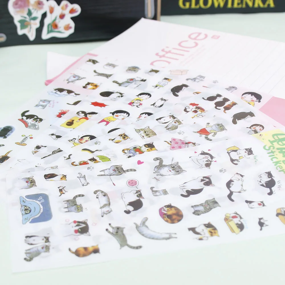 6 листов Творческий прозрачный ПВХ наклейки милые Черный и белый цвета Кошка фото