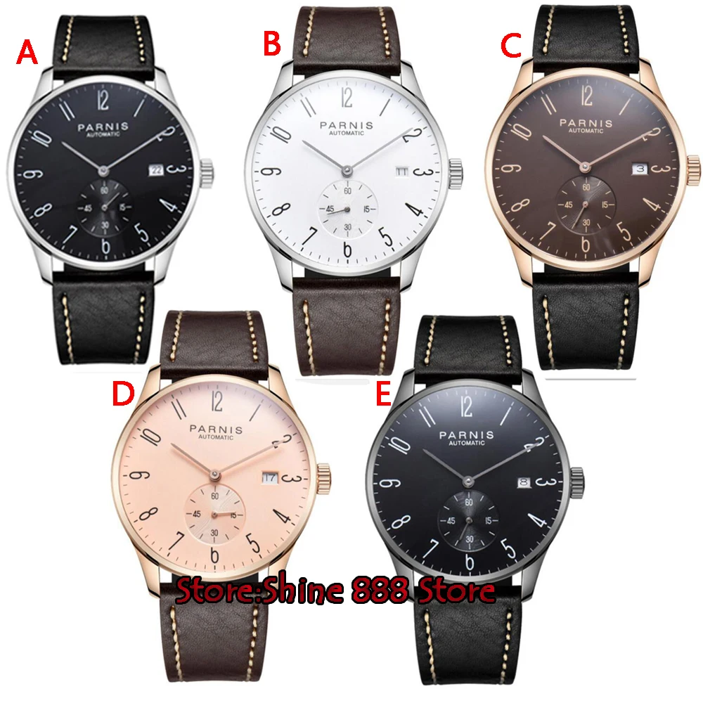 

42mm parnis white dial Arabic Numerals date window ST1731 automatic mens watch