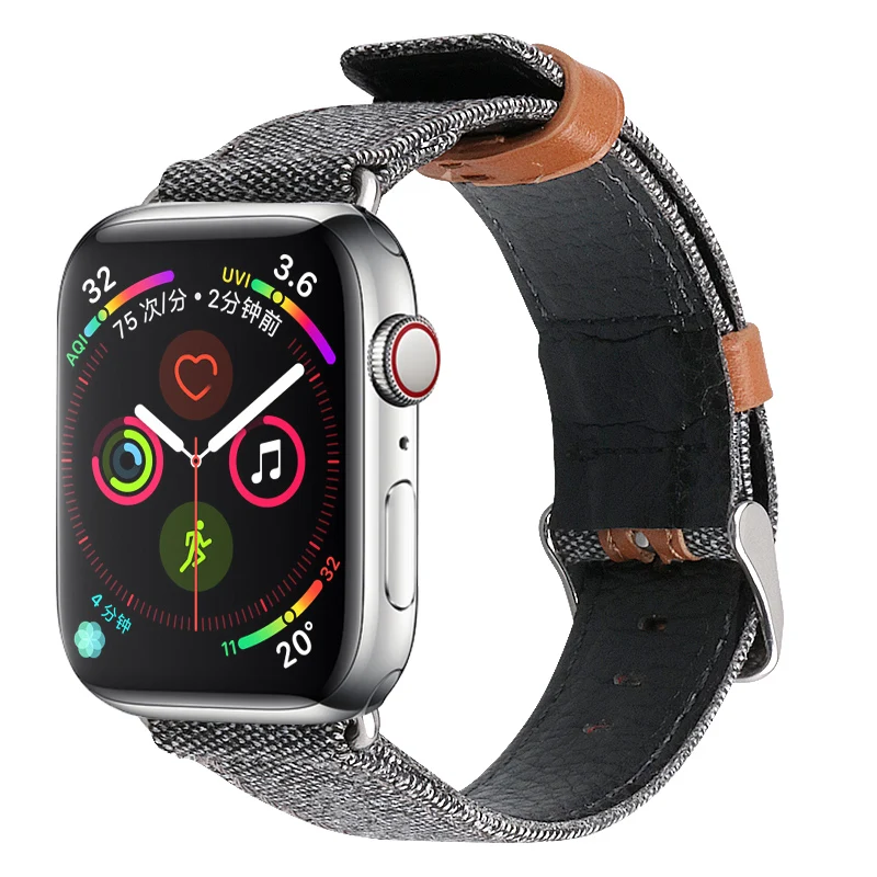 Браслет для apple watch series 4 3 2 1 Сменный ремень для iwatch холст с классической пряжкой темно-синий джинсовый