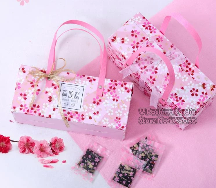 Розовый цвет вишни ручка Цветок бумага шоколадный торт коробка праздничная