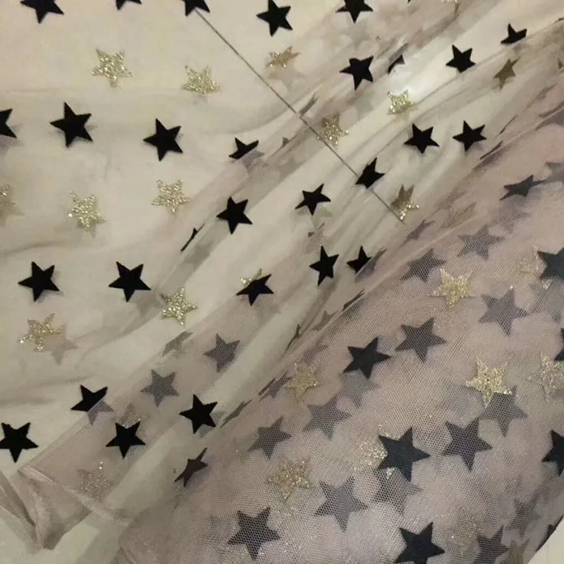 Новая мода Печать пять звезд Сетка Тюль Ткань Милая юбка блестящая вуаль ткань