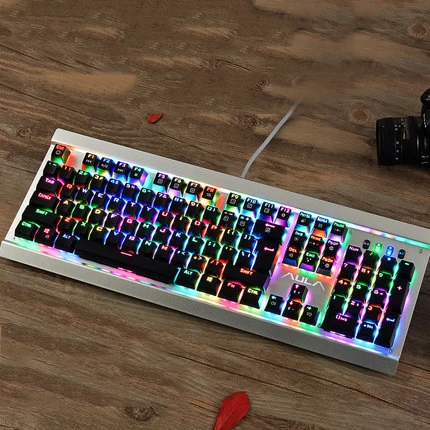 RGB Silver black Механическая игровая клавиатура синий переключатель RGB подсветка Проводная 104 клавиш Механическая игровая клавиатура для планшетных настольных ПК Игр - Цвет: RGB Silver black