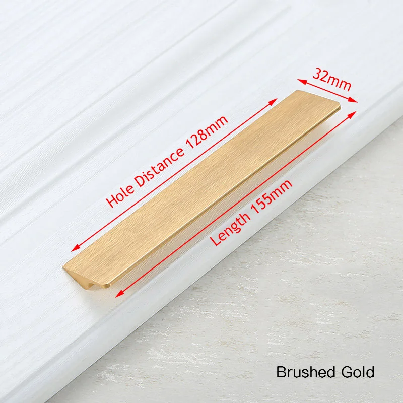 Gold 128mm NAIERDI скрытые ручки шкафа алюминиевый сплав кухонный шкаф ручки для выдвижных ящиков дверное оборудование для обработки мебели черное золото - Цвет: Gold 128mm