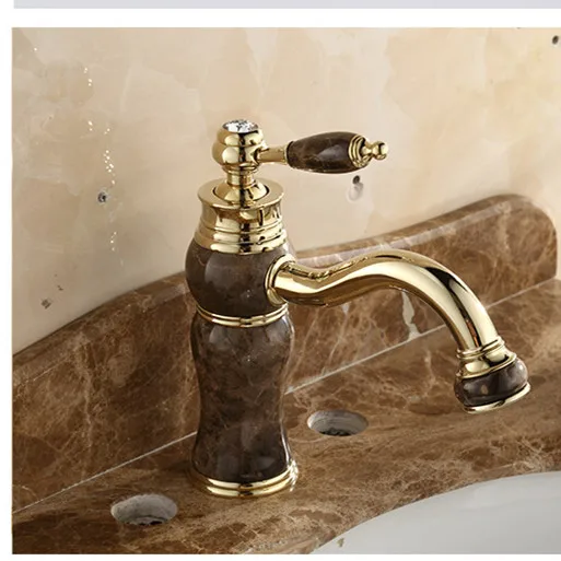 Бесплатная доставка мраморный золотой кран для раковины с одним отверстием