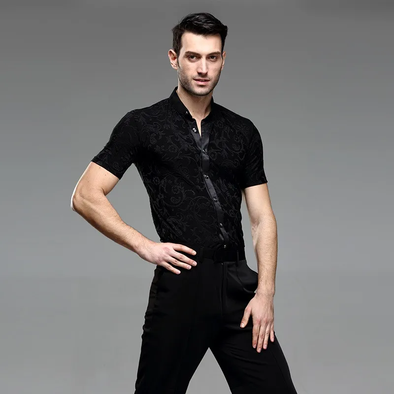 Рубашка для латиноамериканских танцев Мужская черный топ бальных одежда