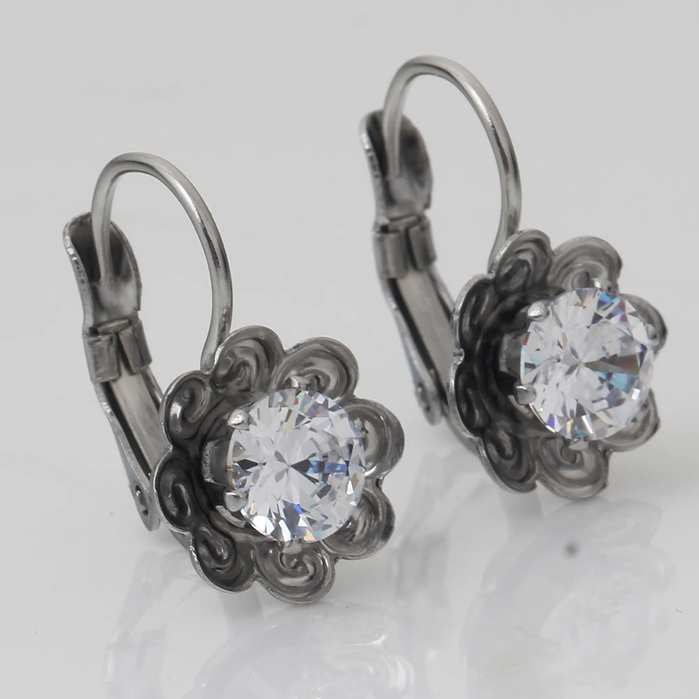 Женские серьги гвоздики из нержавеющей стали с фианитами|flower stud earrings|stud earringsstud