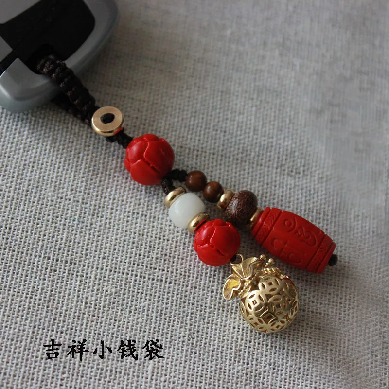 Car key chain high-grade hand-woven money bag lucky pure copper bell pendant cinnabar six-word mantra | Автомобили и мотоциклы