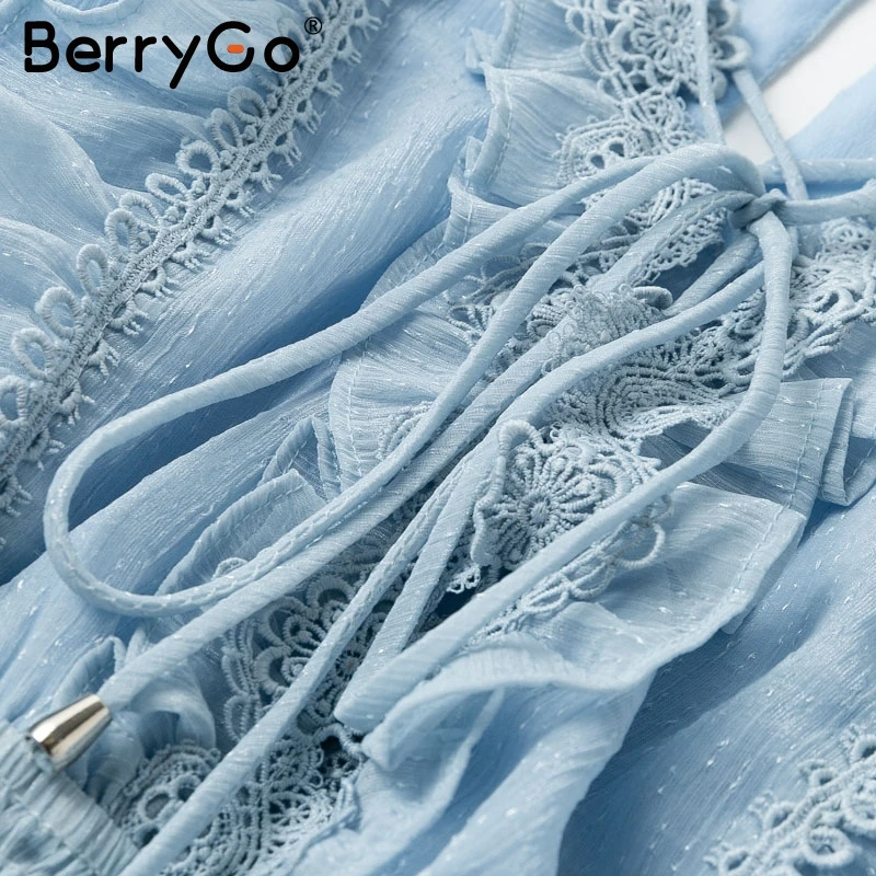 BerryGo элегантный летний голубой комбинезон с оборками женский сексуальный