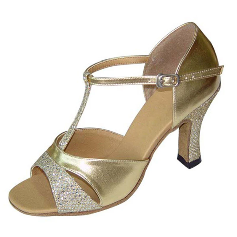 Хит продаж профессиональные женские сандалии Zapatos de baile для сальсы золотого