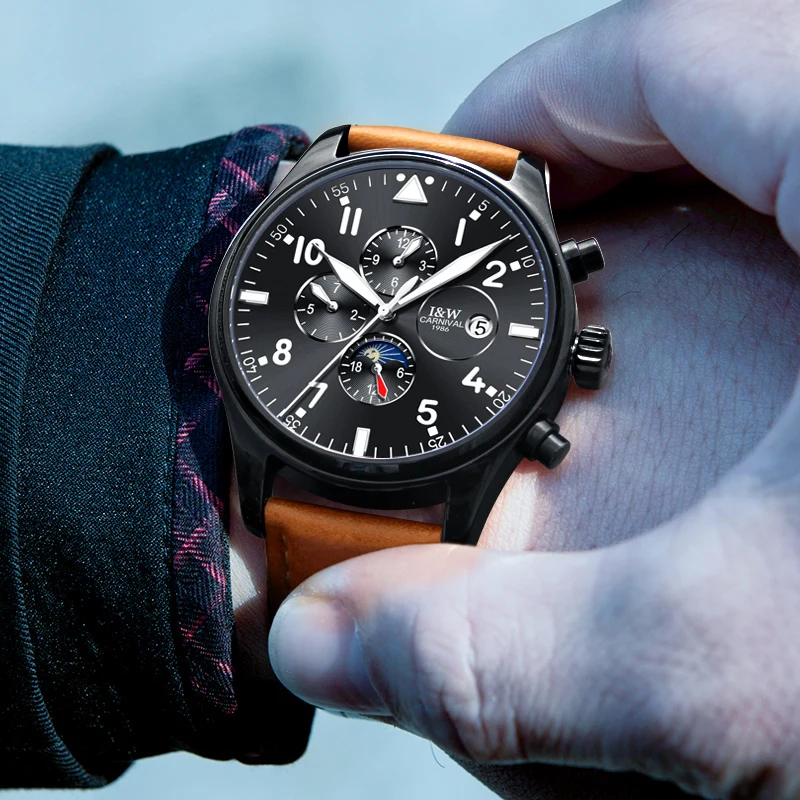 Карнавал известный бренд часы 2017 новые роскошные мужские автоматические