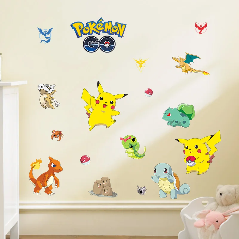 Pocket Monster Pokemon Go наклейка на стену Милый Пикачу популярная игра мультяшный декор