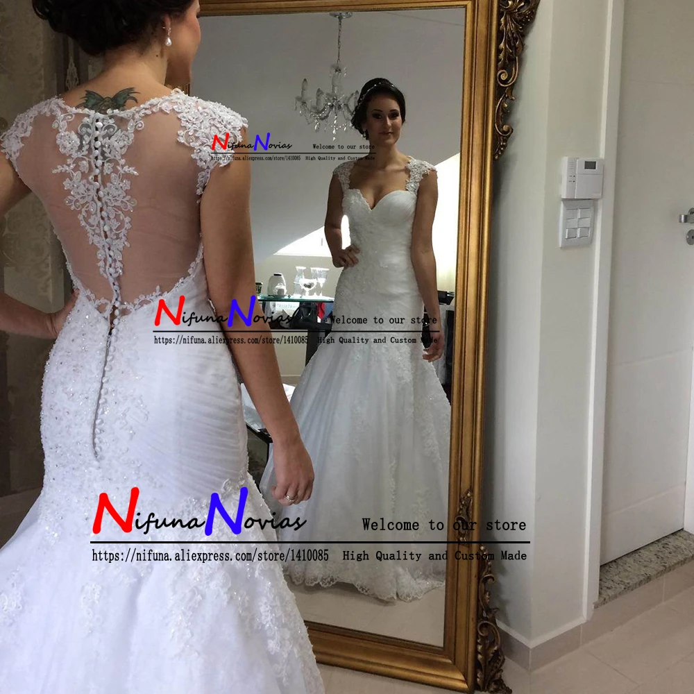 Новый vestido noiva sereia жемчуг белые кружева русалка свадебное платье 2019 плюс размеры