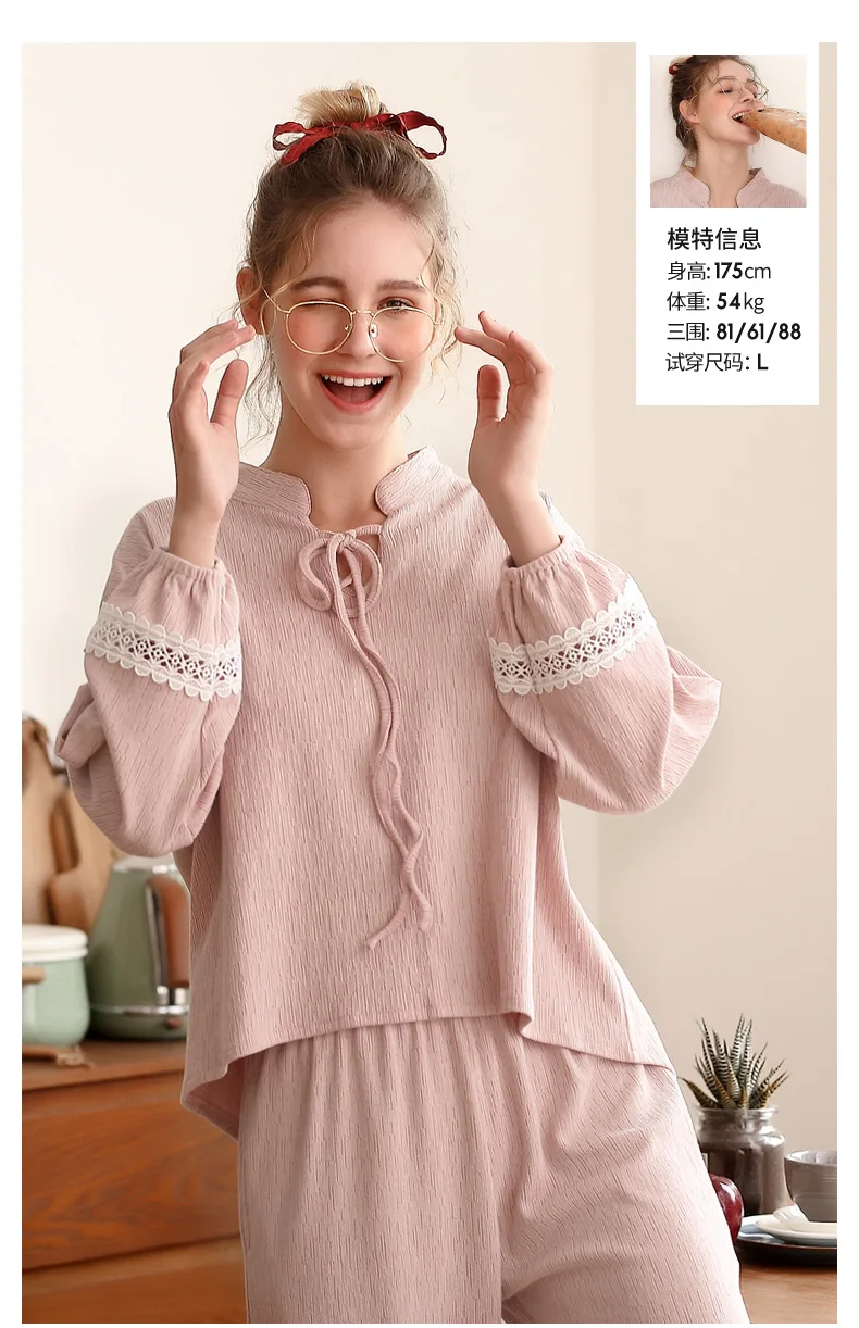 J& Q Pijama Mujer розовый сплошной модная Пижама для женщин Весна поясом воротник прекрасный женский Домашняя одежда костюмы плюс размеры Pjs