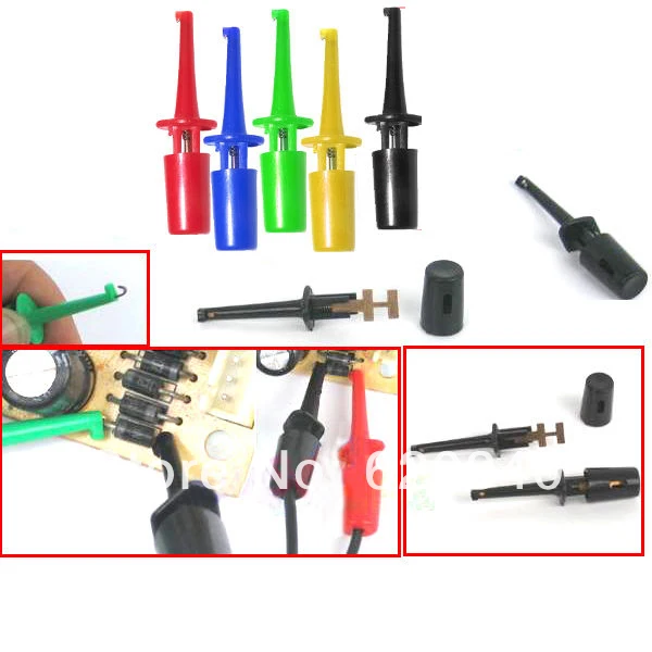 

Free Shipping 100/pcs Wholesale mini SMD IC Single Hook Clip Grabbers Test Probe cable for multimeter wire lead