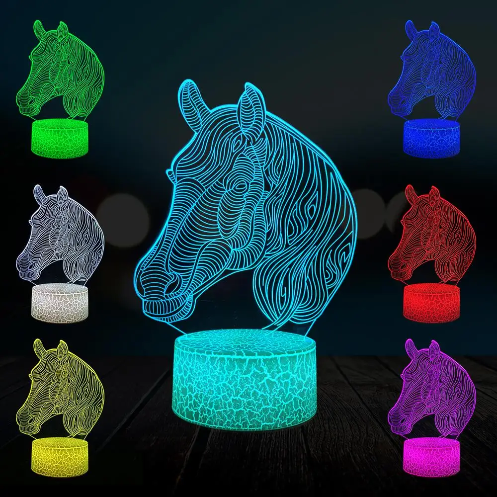 Новинка голова лошади 3D лампа RGB светодиодный USB ночник светильник многоцветный