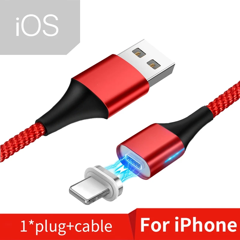 Red iOS cable MOSIRUI Магнитный кабель для передачи данных для мобильного телефона Micro USB кабель 3A Быстрая зарядка 1 м Android type C для Apple huawei xiaomi samsung oppo - Цвет: Red iOS cable