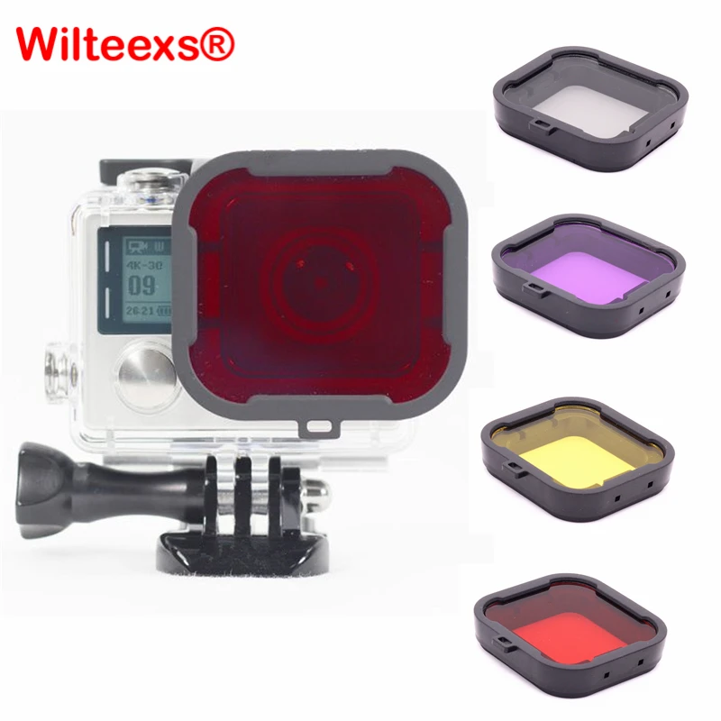 WILTEEXS 4 шт./лот фильтр для объектива Красный Желтый Фиолетовый Серый дайвинга HERO 3 +
