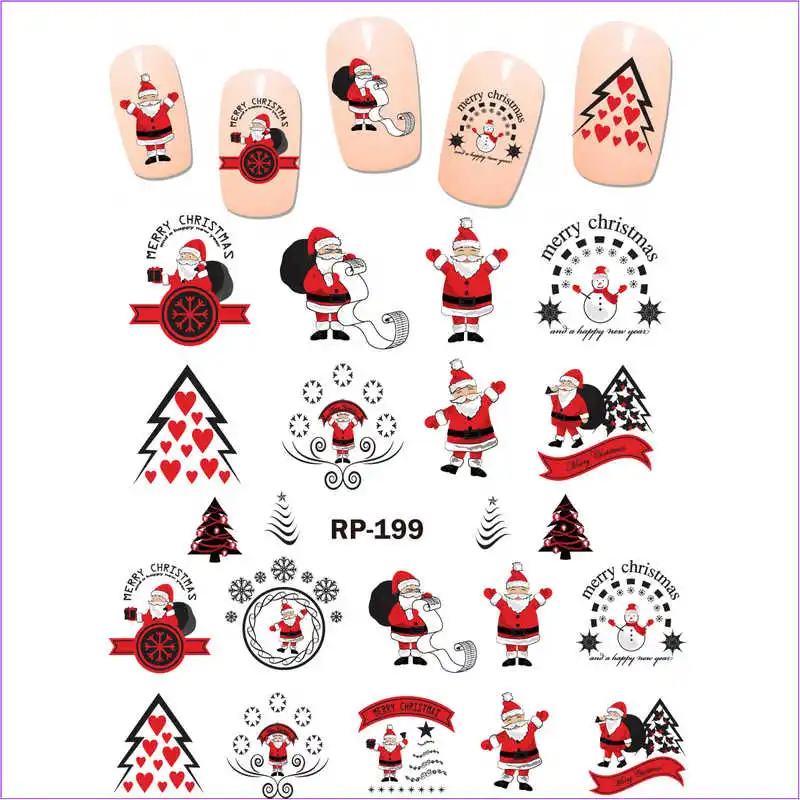 UPRETTEGO NAIL ART BEAUTY наклейка на ногти водная наклейка слайдер мультфильм Рождество снежные хлопья дерево колпачок подарок RP199-204