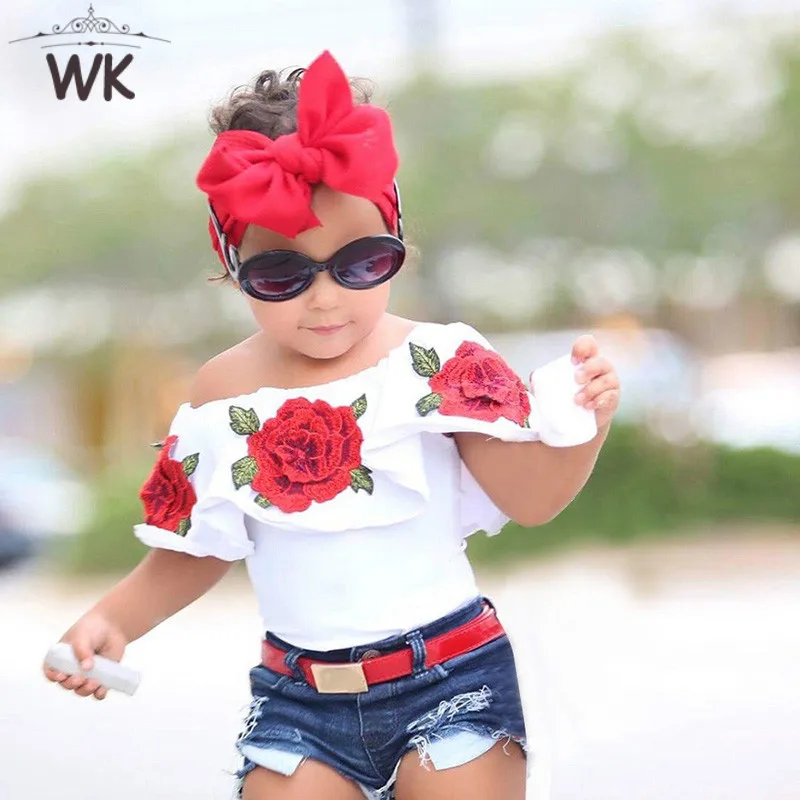 Летние модные комплекты одежды для девочек одежда малышей с цветочным принтом