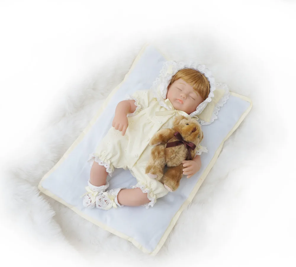 

Cosette Reborn Sleeping Baby Dolls Vinyl with Lovely Bear in Yellow Dress Cushion 40CM