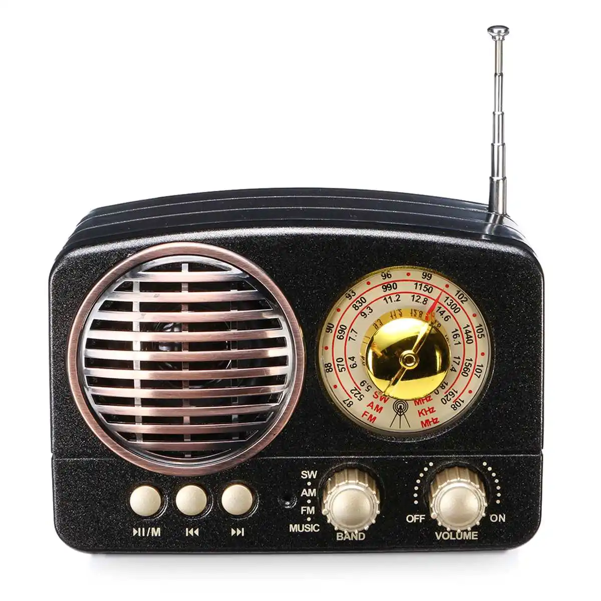 Черный Мини Портативный Ретро Радио Карманный приемник AM FM SW+ bluetooth Дополнительный вход громкоговорителя USB TF слот для карт MP3 телефон музыкальный проигрыватель перезаряжаемый - Цвет: Черный