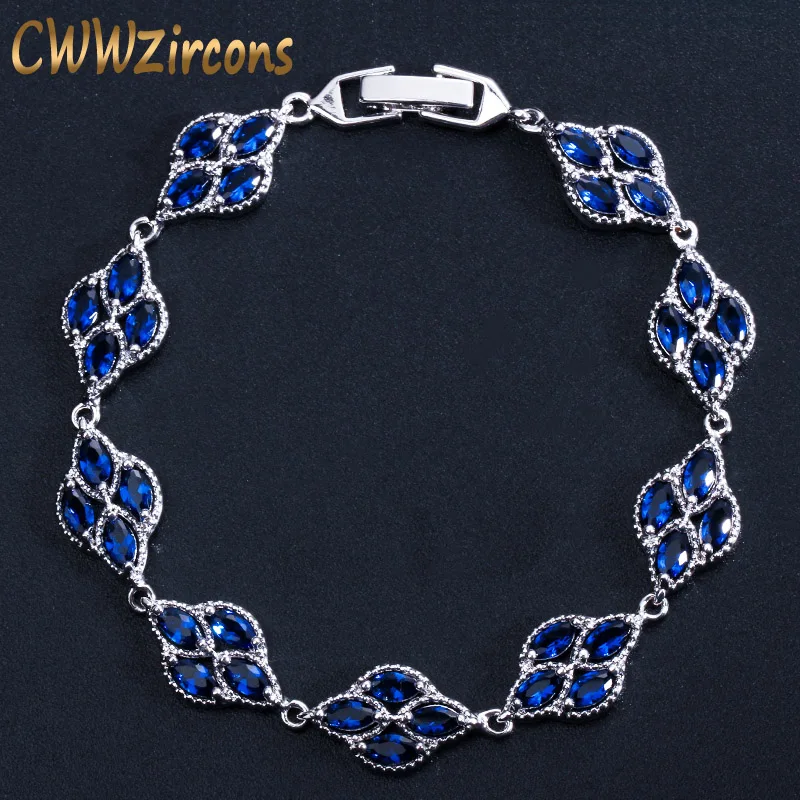 CWWZircons White Gold Color Dark Blue CZ Crystal Tennis Bracelets for Women Vintage Wedding Jewelry Accessories Gift CB188|Цепочки и