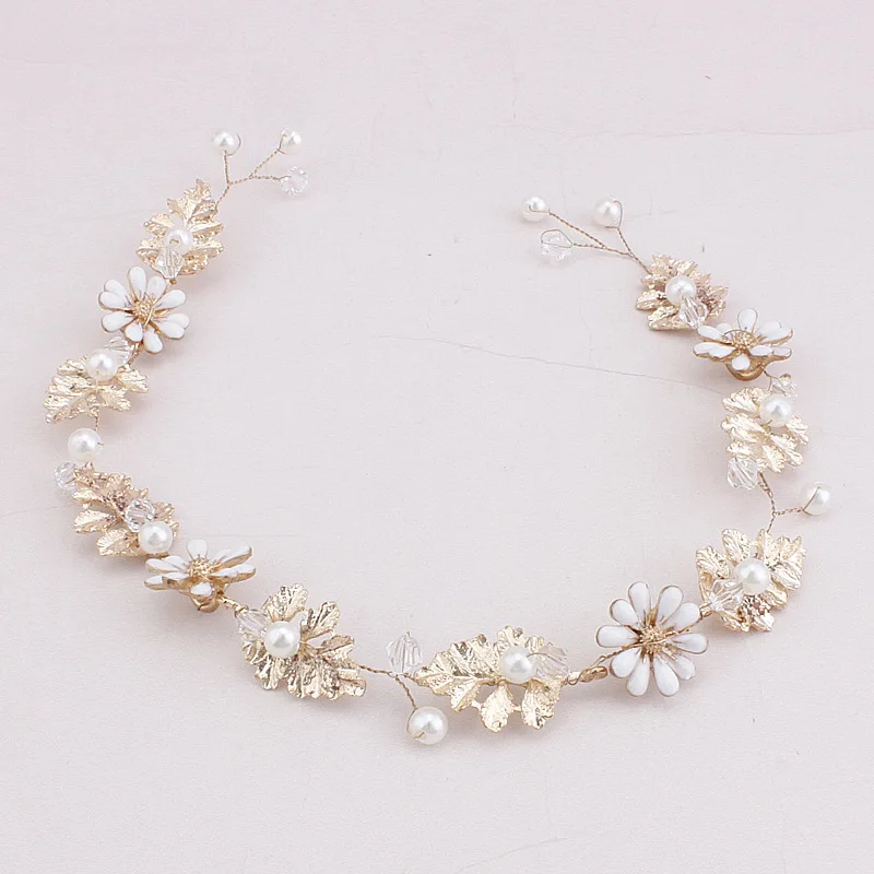 

Floralbride Gold Wired Clear Crystals Pearls Flower Leaf Wedding Headband Bridal Stuio Hair Accessories
