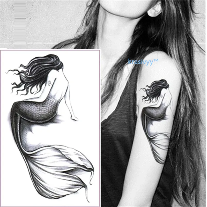 Водостойкая временная тату наклейка русалка|waterproof temporary tattoos|fake tattoobody art |