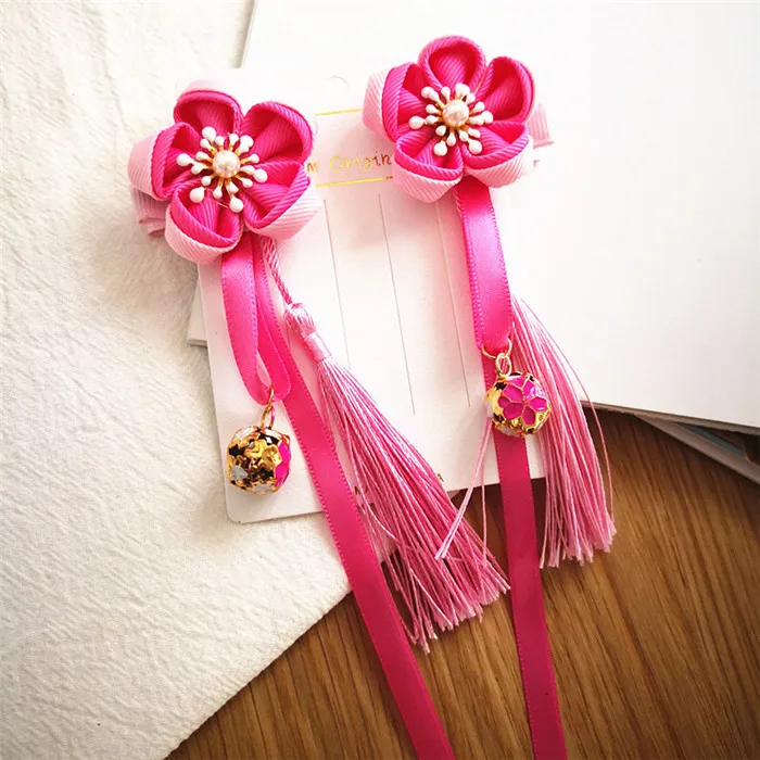 6 hot pink flower 2 шт./лот; детская новогодняя заколка для волос для девочек; заколка для волос с кисточками; детский праздничный клубный головной убор; повязка для волос - Цвет: 6 hot pink flower