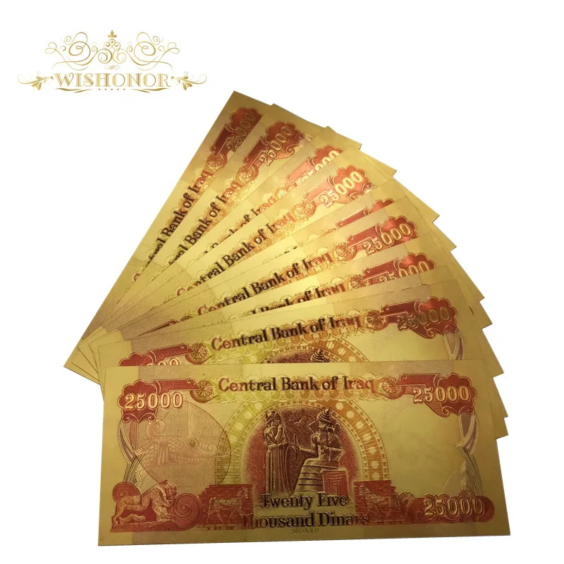 10 шт./лот красивые банкноты из Ирака золото 25000 в виде Динара Золотые 24k