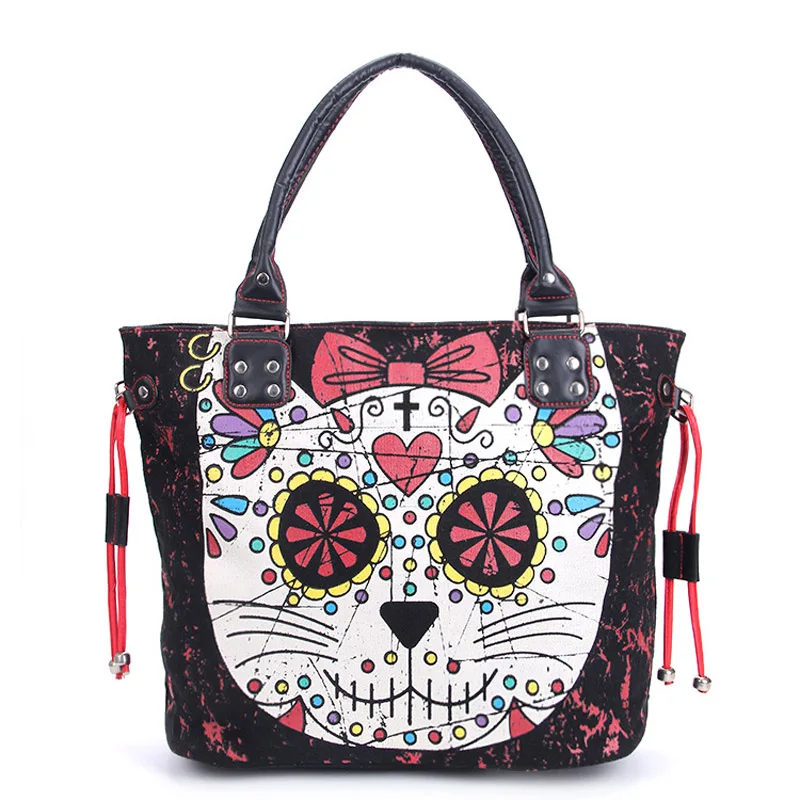 Wo Lady Girl Sugar Skull Cat конфетная сумка школьная через плечо Готическая панк