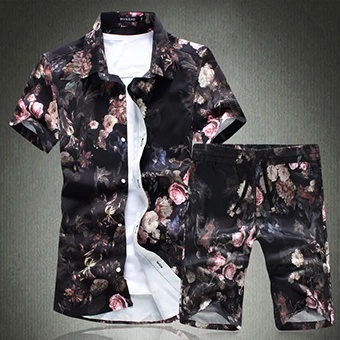 18110 red LONMMY 5XL рубашки с цветочным принтом мужские camisa мужские с коротким рукавом тонкие цветочные рубашки+ шорты винтажные повседневные мужские рубашки наборы Новая мода лето - Цвет: 18110 red