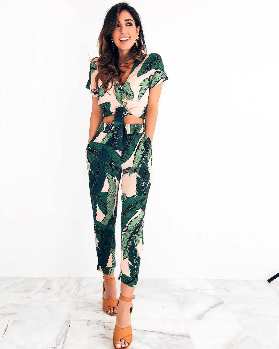 Missufe Boho пляжная одежда, летние костюмы, сексуальные женские комплекты, цветочные принты, Обрезанные Топы и штаны с высокой талией, комплекты из двух предметов