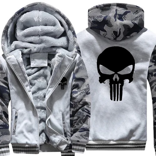 Camo Gray Прямая, размер США, новинка, мужские толстовки с принтом Каратель, толстовки, теплые мужские куртки, повседневные толстовки на молнии, зимние пальто - Цвет: Camo Gray
