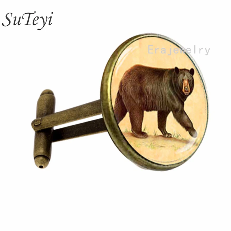 SUTEYI Стильные запонки с милым медведем для мужских свадебных рубашек со стразами