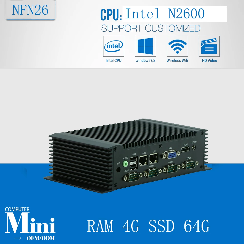 Промышленный компьютер без вентилятора с процессором N2600 1 6 ГГц COM/ 4 USB/ 2 LAN 3 5 дюйма