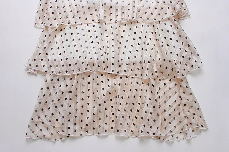 France style polka dots Dress Fashion lantern sleeves ruffles dress Women's V neck long party A017 | Женская одежда